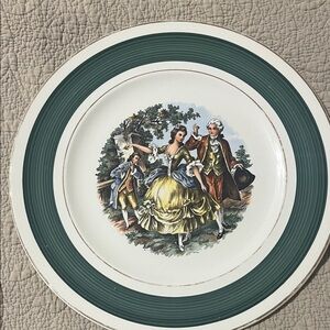 Vintage Decorative Plate with Green and White Design